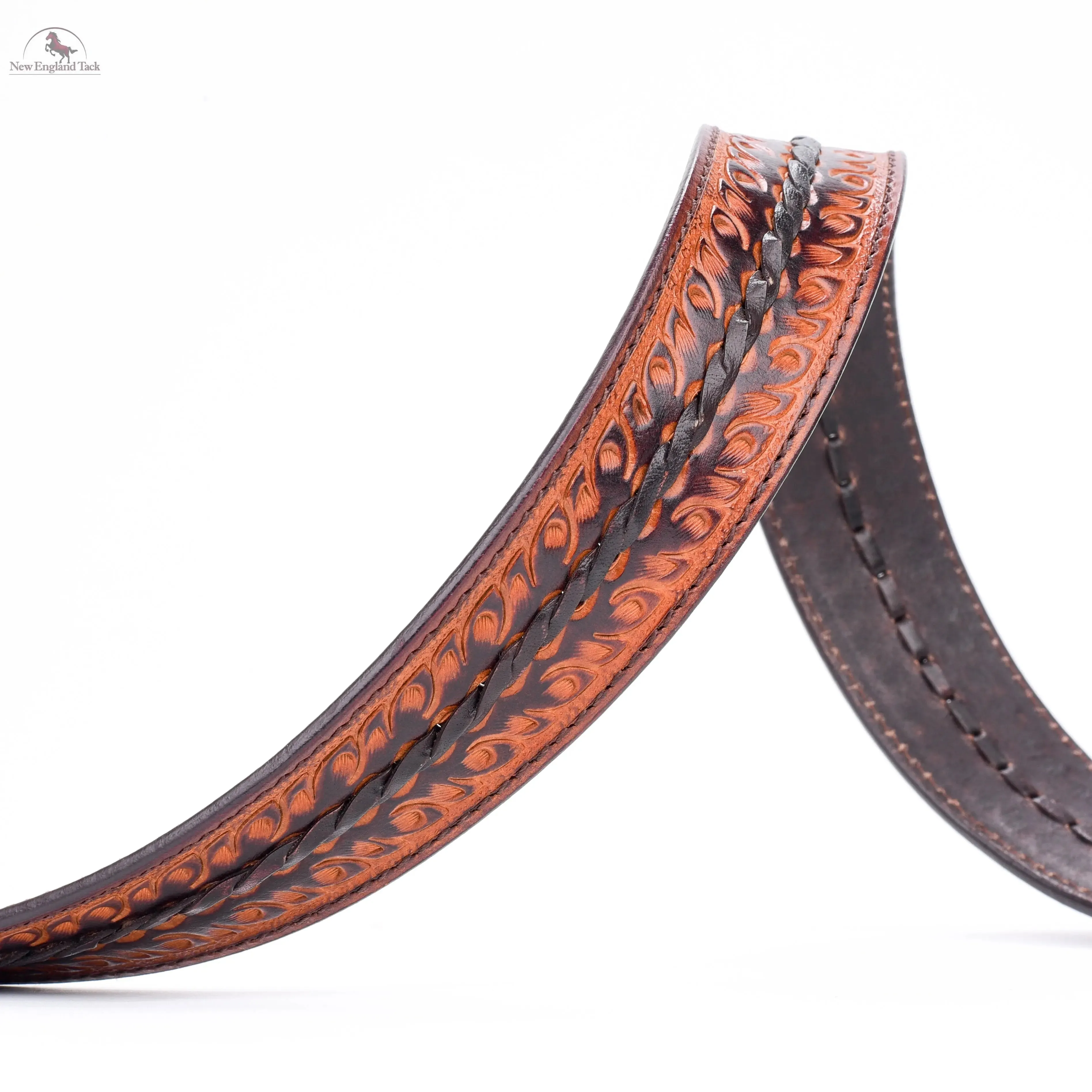 Resistance Western Belt - Floral Tooled Leather Center Stitched Line