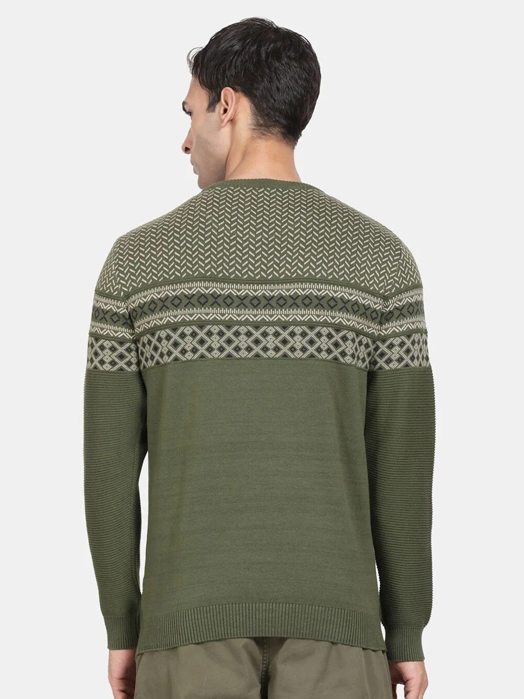 Round Neck Olive Full Sleeve Pullover