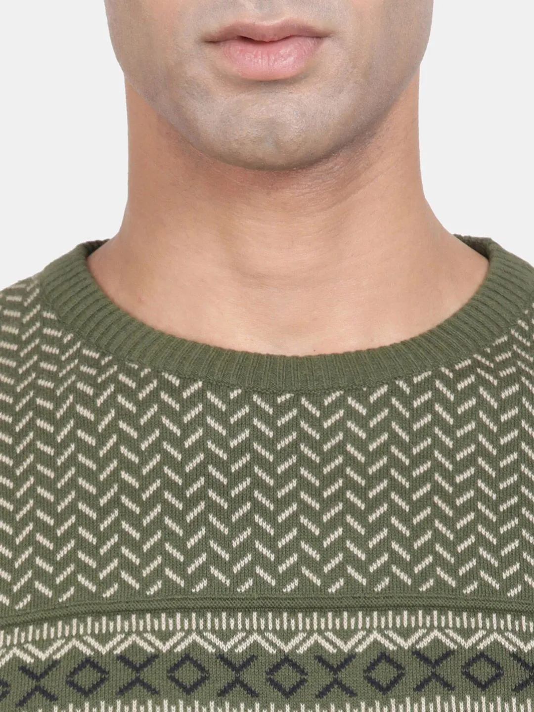 Round Neck Olive Full Sleeve Pullover