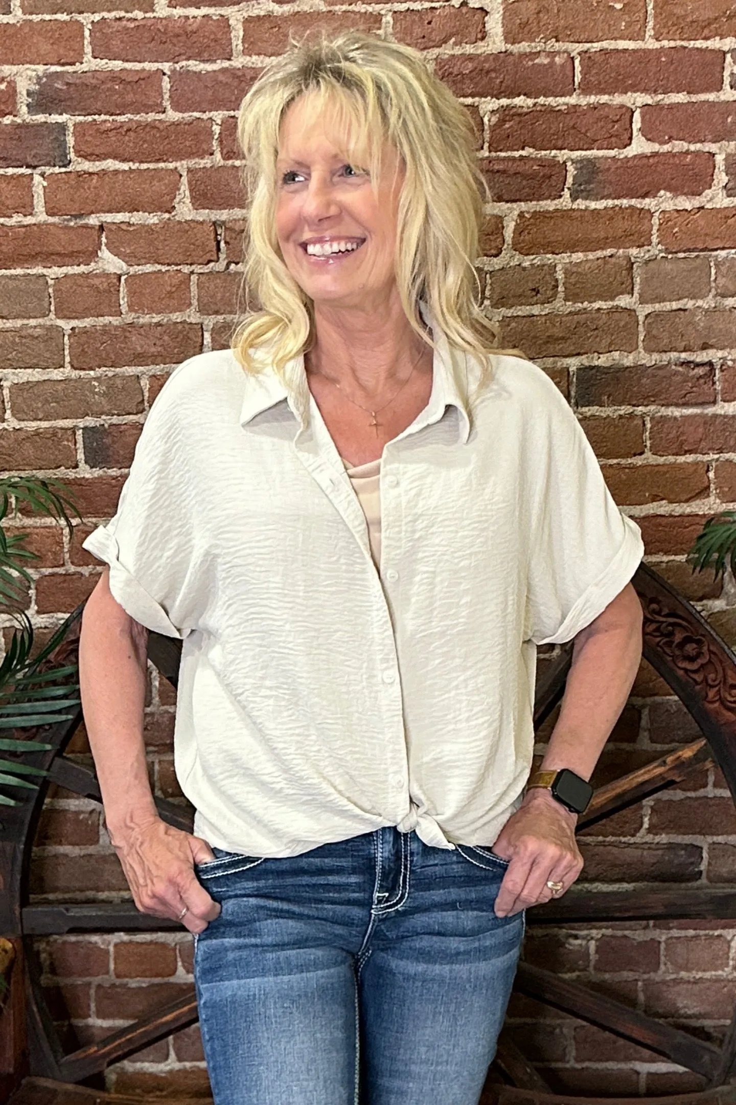 Soft and Airy Rolled Cuff Button Up