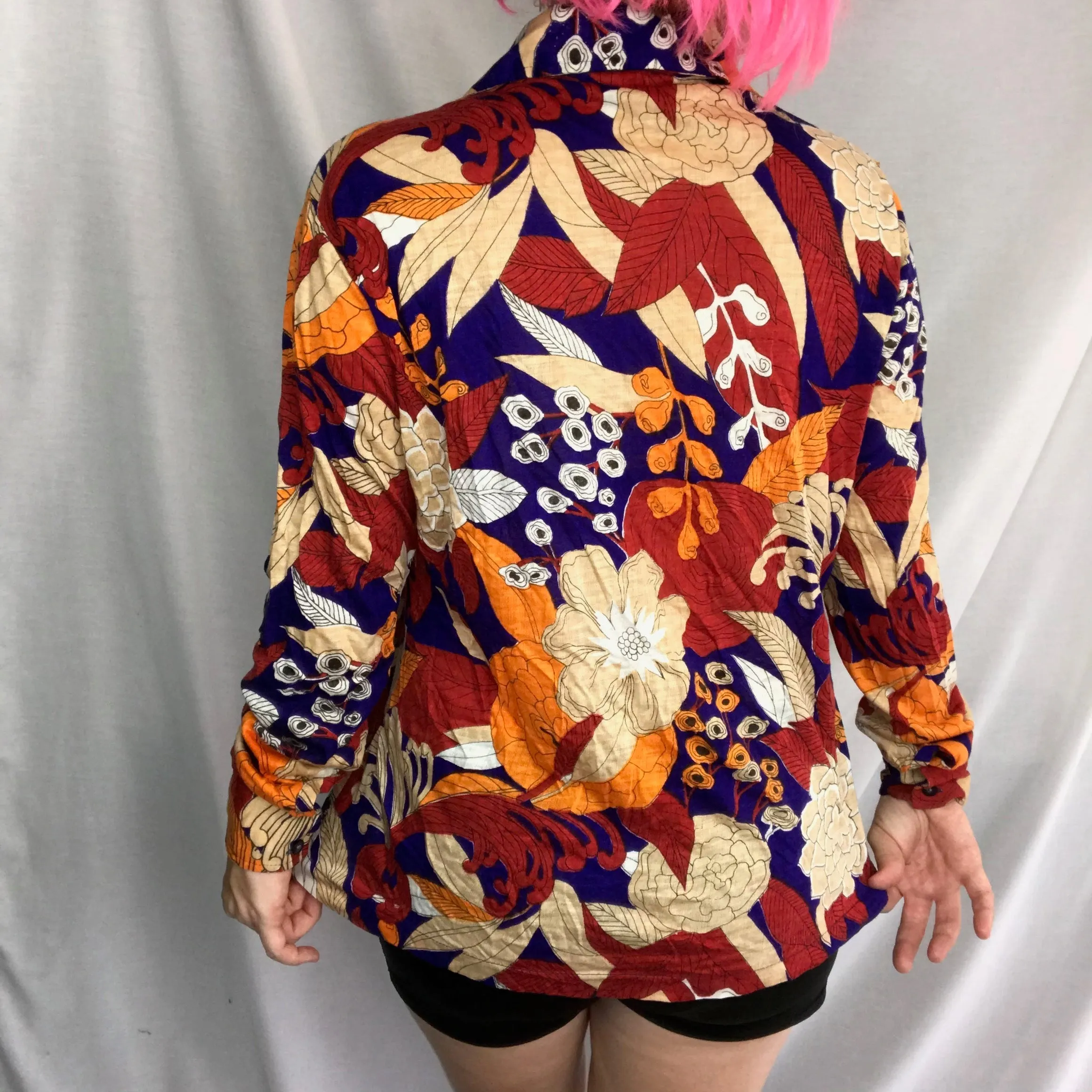Vintage 60s 70s | Novelty Floral Psychedelic Mod Boho Disco Blouse Shirt Top | M