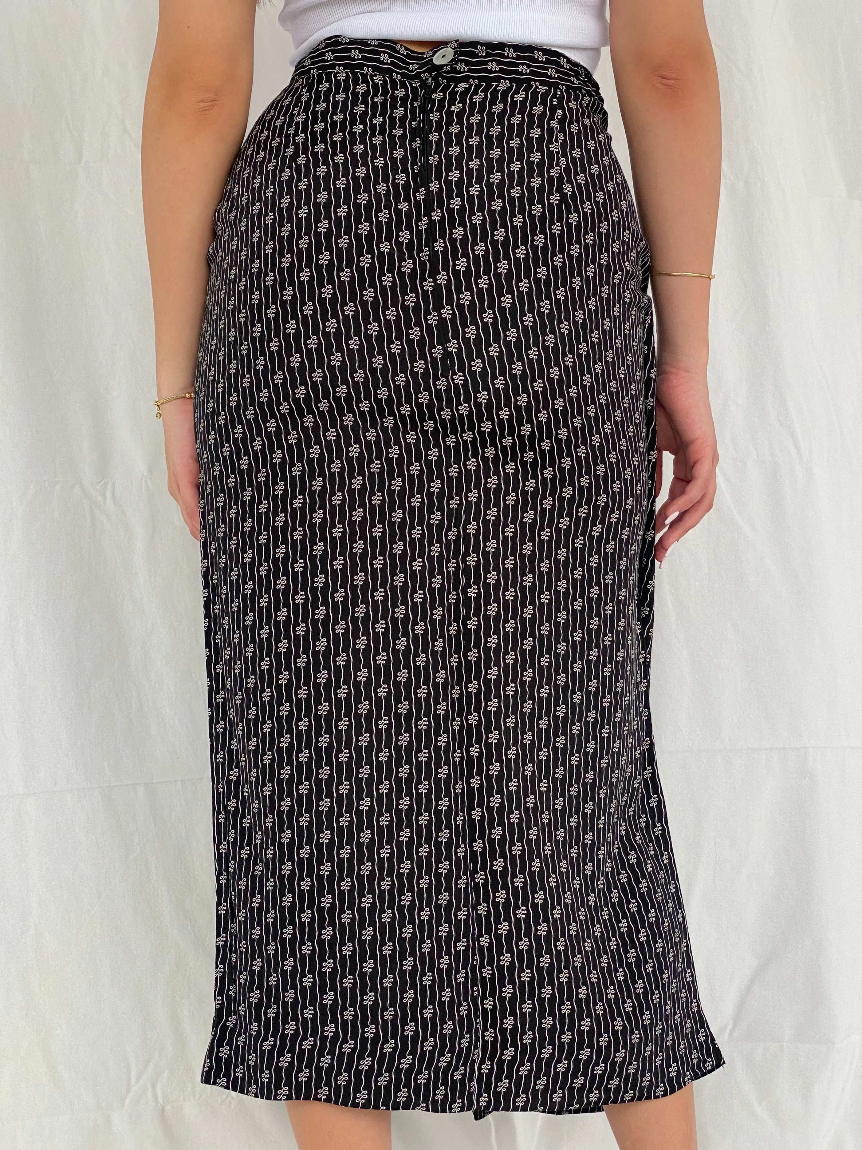 Vintage 90s Miss Etam Black Wrap Midi Skirt - Size M