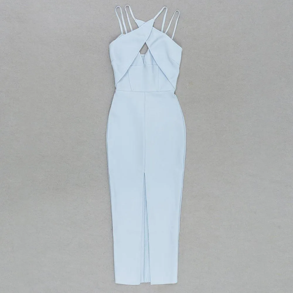 Women's Blue Maxi Bandage Dress Sleeveless Strappy Hollow Out Casual Summer - GFIT