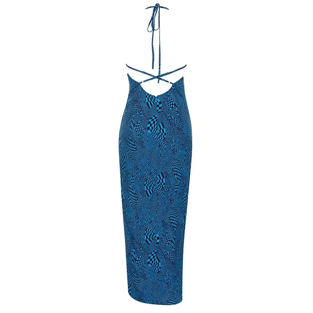 Women's Halter Maxi Bodycon Dress Sleeveless with Slit - GFIT