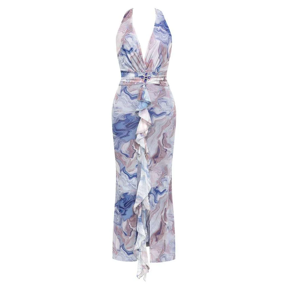 Women's Halter Neck Backless Maxi Bodycon Dress - GFIT