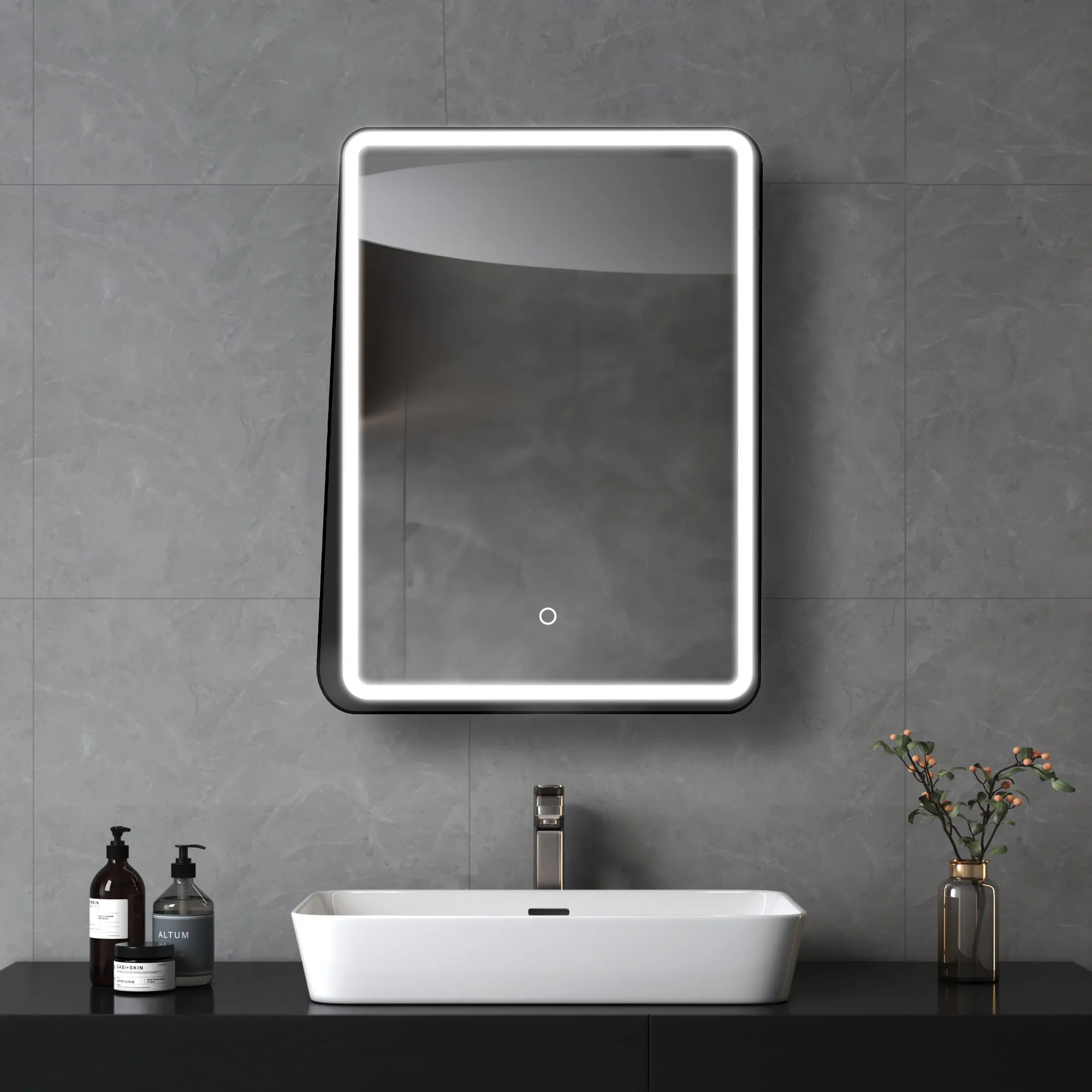 Zara 24"W x 32"H LED Lighted Mirror with Integrated Shelf